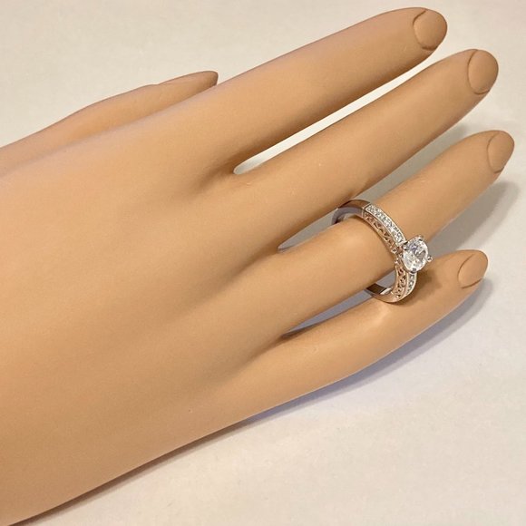 Silver Filigree Victorian Engagement Ring Size 9 10 Cubic Zirconia RhodiumPlated - Picture 6 of 10